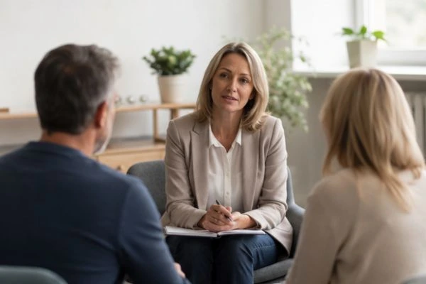Couple discussing financial arrangement , pensions in divorce Hillingdon